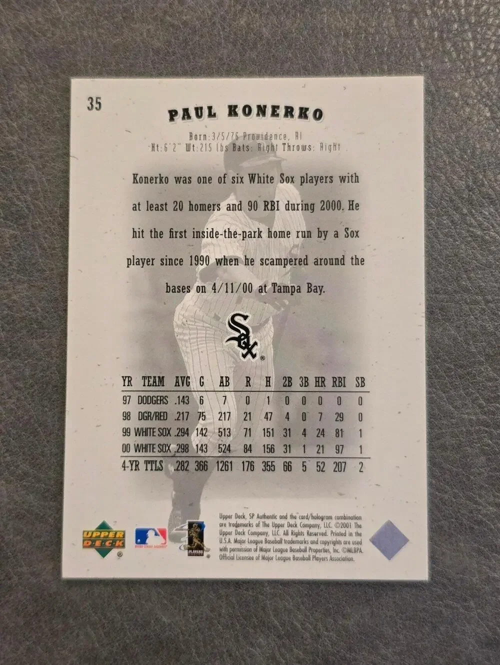2001 SP Authentic #35 Paul Konerko Baseball Card